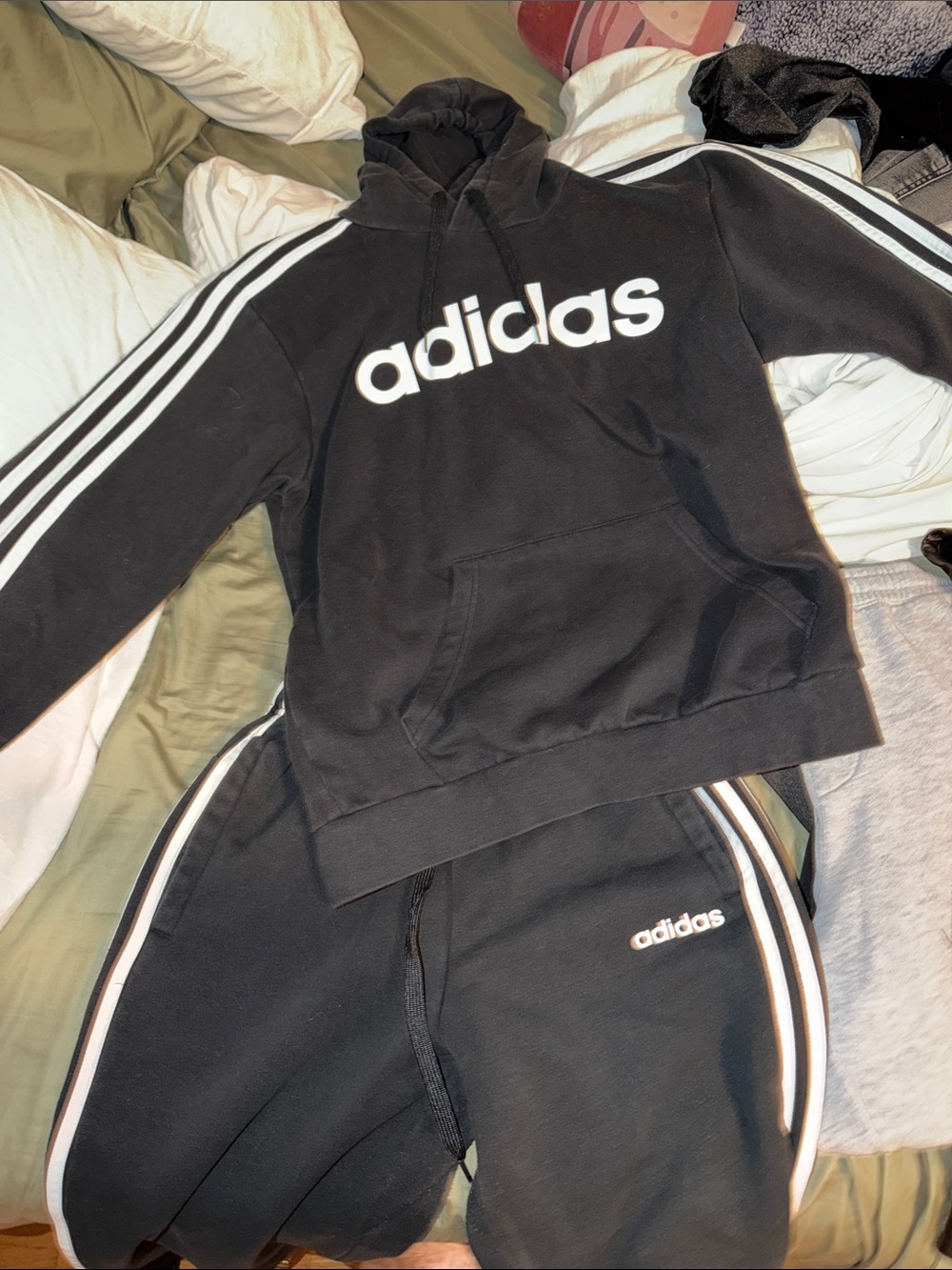 adidas Black Hoodie with White Logo and Three Stripes